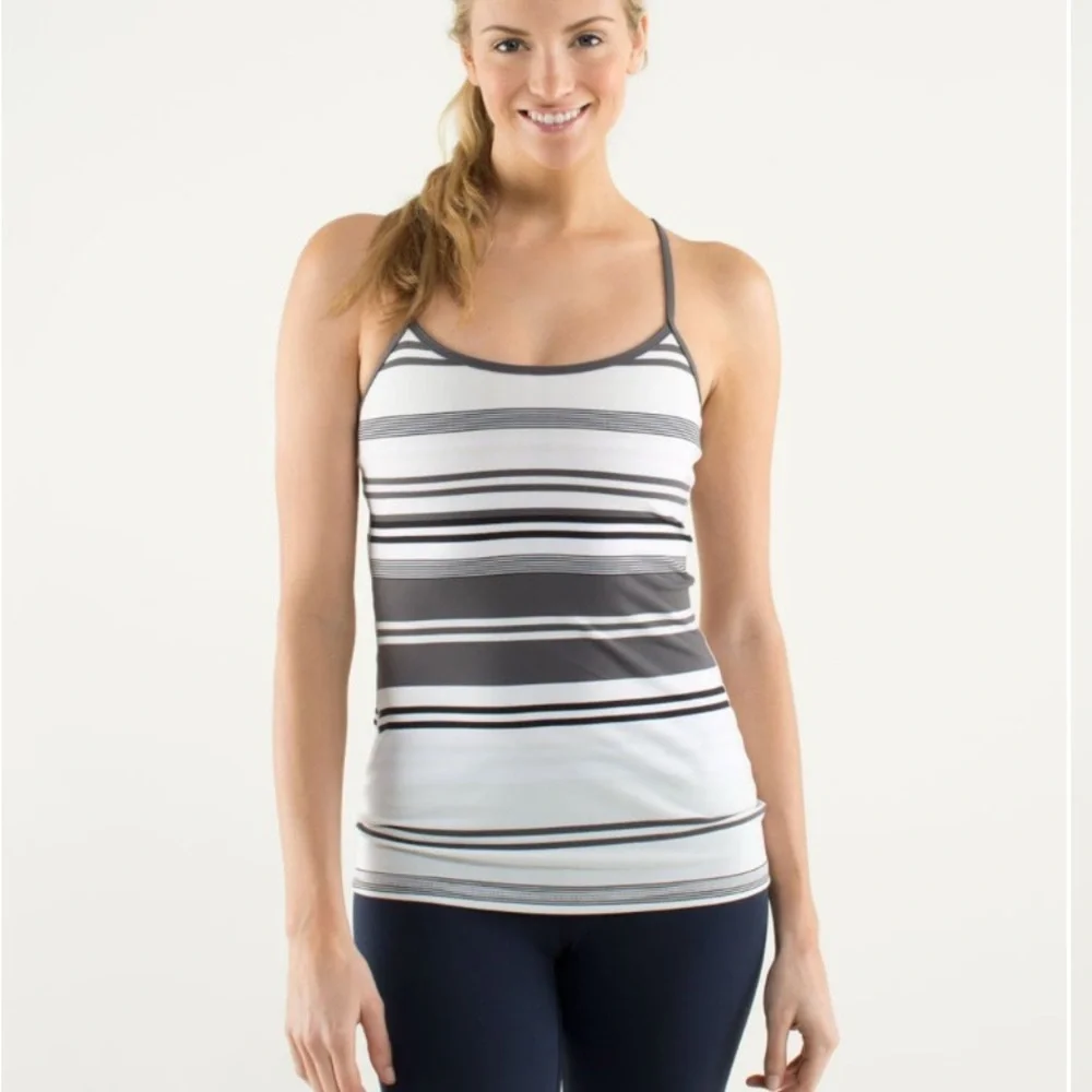 Lululemon Power‎ Y Tank *Luon Light - Groovy Stripe Nimbus / Soot Light